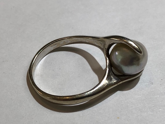Solid 10K White Gold Ring with Pearl - image 1