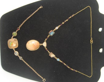 Exquisite Antique Custom Made 14K Solid Gold Opal Necklace Bracelet and Earrings
