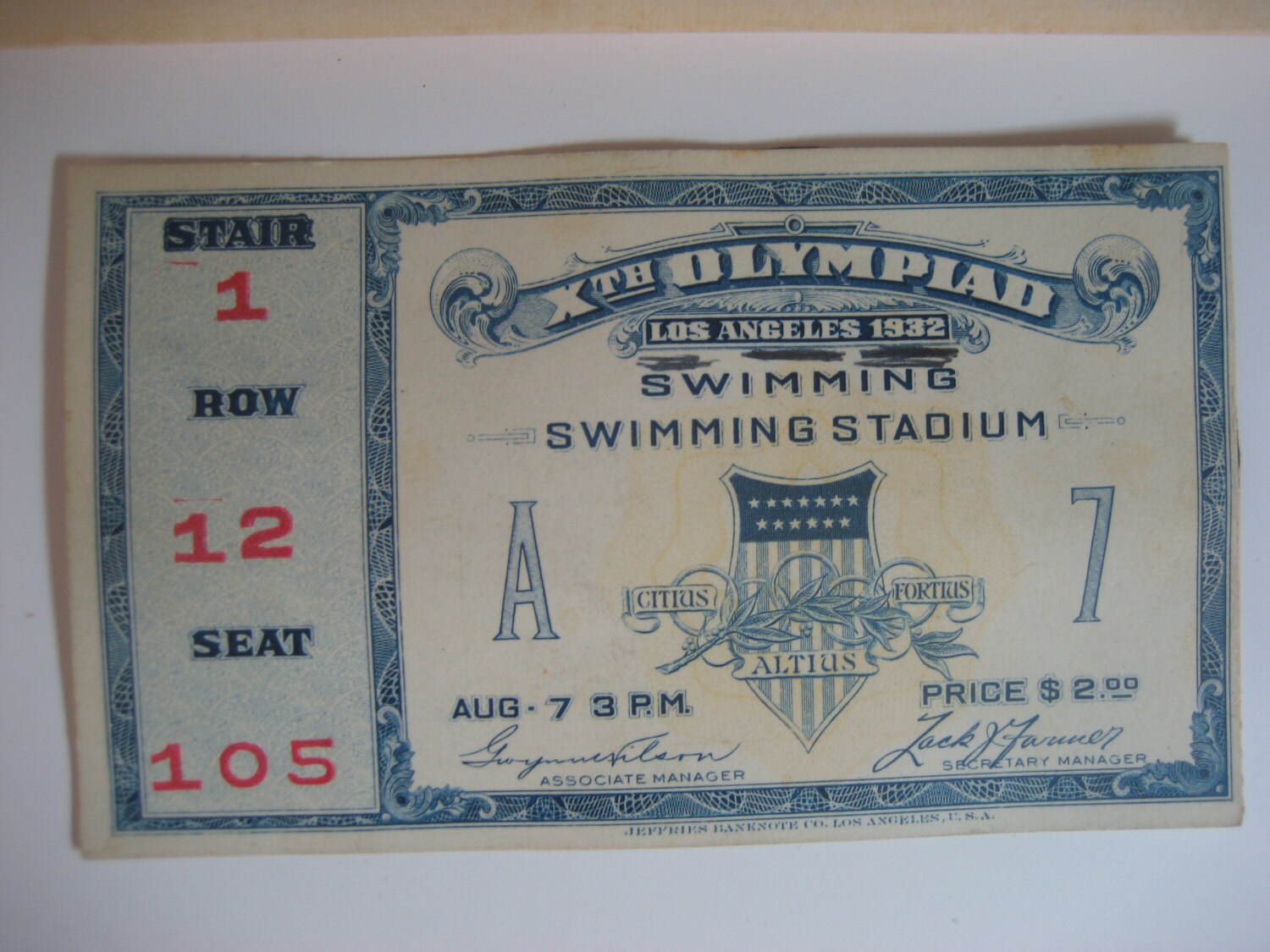 Médaille argent, Histoire des Jeux Olympiques, Los Angeles, 1932