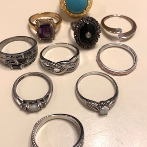 10 Vintage / Antique Sterling Silver Rings