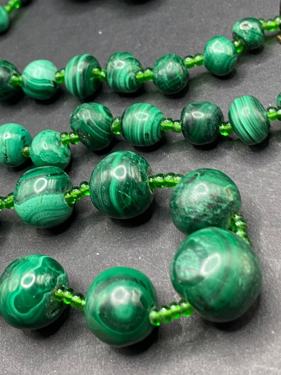 3 Malachite emerald green hand knotted necklaces