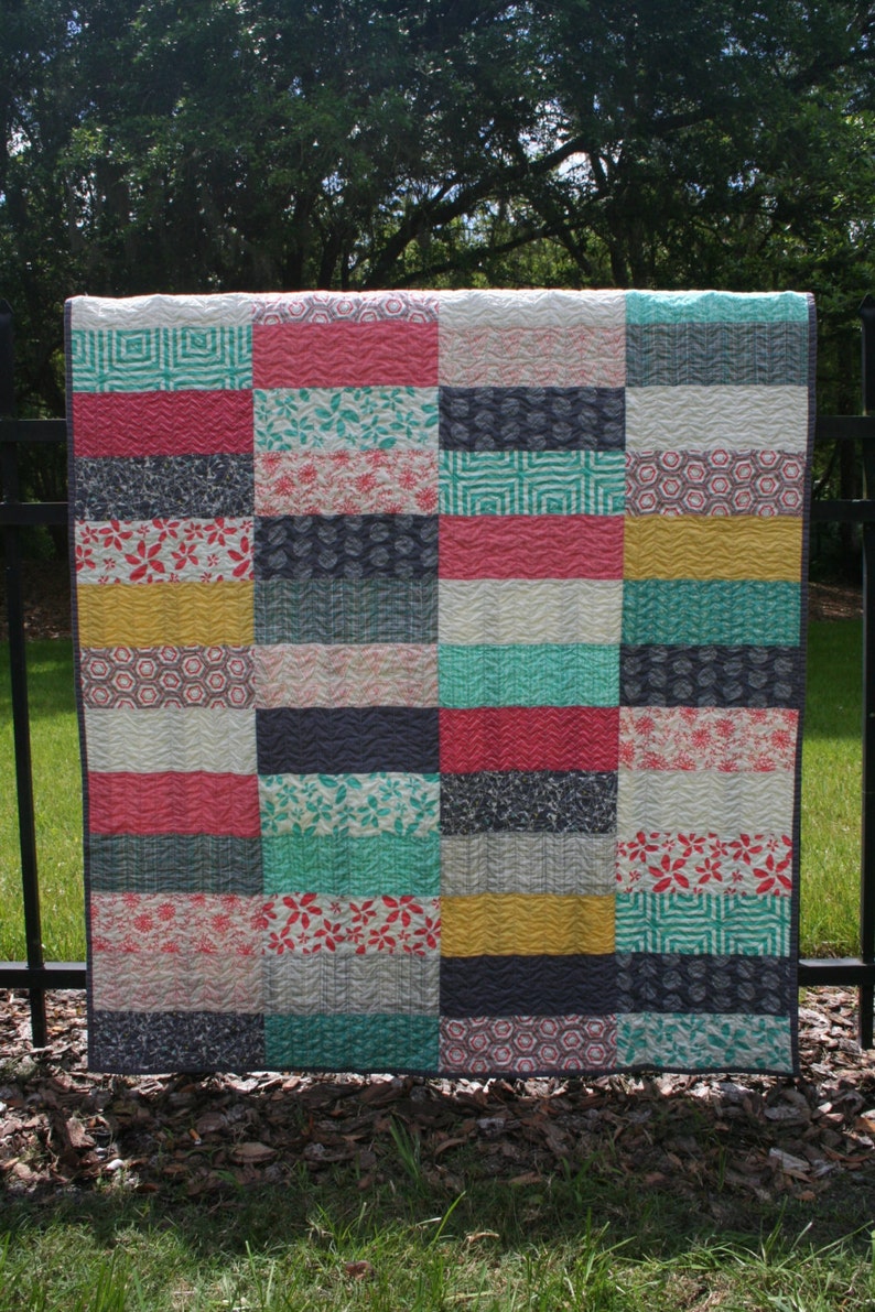 Toddler Quilt Child Quilt Modern Aqua /& Coral Baby Quilt