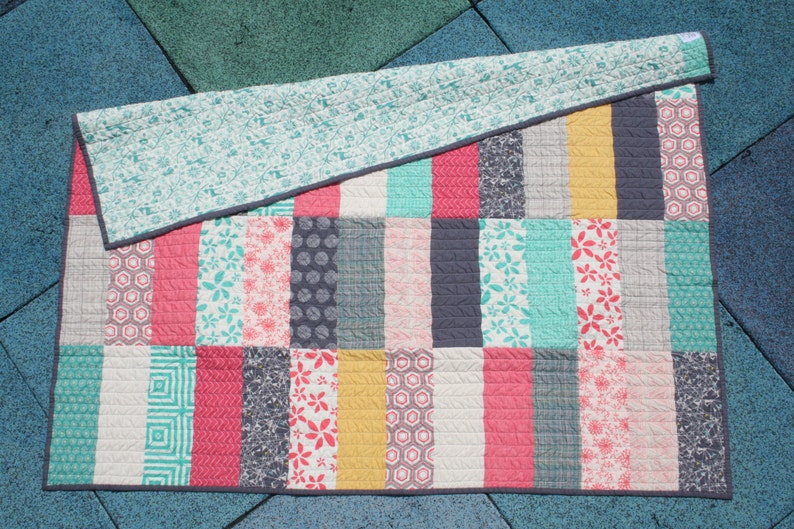 Toddler Quilt Child Quilt Modern Aqua /& Coral Baby Quilt