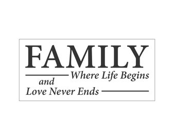 SIGN STENCIL, Family Stencil, FAMILY Where Life Begins and Love Never Ends, 10 x 22, Painting Stencil, Reusable