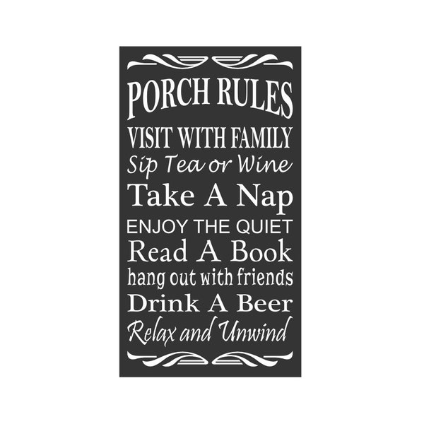 STENCIL, Porch Rules 11 x 20 stencil for painting signs, great for sign makers, DIY, Sign Stencil, primitive sign, crafts