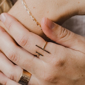 Double line ring; bar ring; gold ring; dainty ring; stacking ring; modern simple ring; silver bar ring; rose gold ring