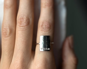 Personalized name ring; phrase ring; name plate ring; silver name ring; custom name ring