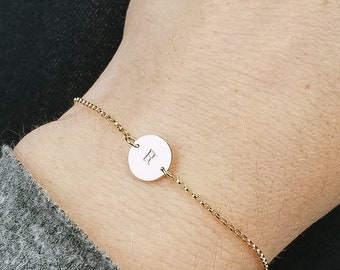 Personalized Initial Disc Bracelet; stamped round bracelet; custom bracelet; dainty bracelet; minimal jewelry