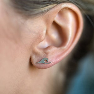 Ocean wave earrings; nature earrings; wave earrings; silver wave jewelry; ocean jewelry; sterling silver ocean earrings; gold stud earrings