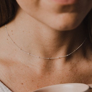 Satellite choker necklace; beaded necklace; gold dainty necklace; silver dainty necklace; layering necklace; rose gold necklace; gold choker