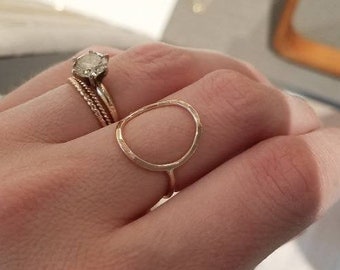 Circle hammered ring; 14 gold filled dainty ring; statement ring; gold ring; stackable ring; circle ring; silver circle ring; rose gold ring