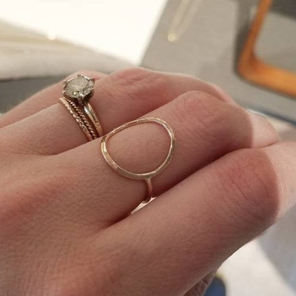 Circle hammered ring; 14 gold filled dainty ring; statement ring; gold ring; stackable ring; circle ring; silver circle ring; rose gold ring