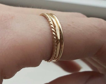 Gold stacking ring set (THREE RINGS); rose gold stacking rings; stackable rings; gold rings; rose gold rings; hammered rings; multi rings