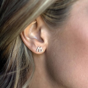 Mountain earrings; stud earrings; gold or silver earrings; the mountains are calling; mountain jewelry