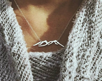 Mountain necklace; mountains are calling; gold mountain or silver mountain jewelry; mountain range; outdoor necklace; mountain jewelry