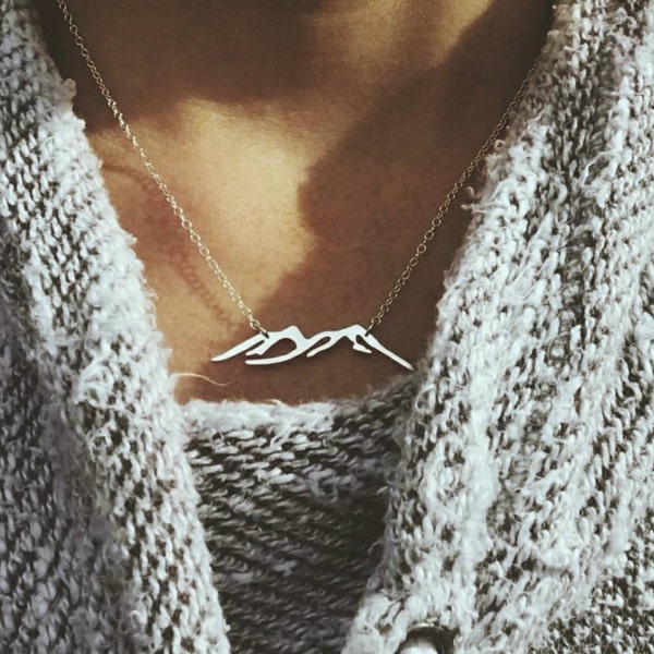Mountain necklace; mountains are calling; gold mountain or silver mountain jewelry; mountain range; outdoor necklace; mountain jewelry