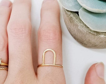 Arch ring; silver arch ring; gold arch ring; curve ring; angle ring; dainty ring; stacking ring; stackable rings