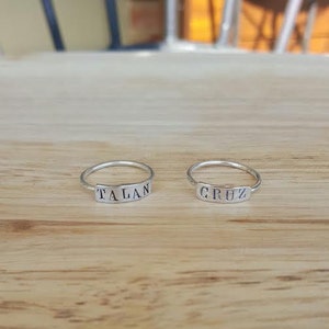 TWO Custom Personalized Name or Date sterling silver rings; Name plate ring; Stamped name ring; silver ring; dainty name ring; monogram ring