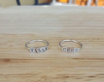TWO Custom Personalized Name or Date sterling silver rings; Name plate ring; Stamped name ring; silver ring; dainty name ring; monogram ring