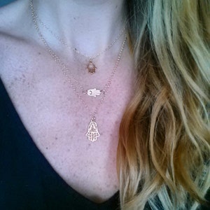 Tiny delicate hamsa hand necklace with 14k gold filled chain image 3