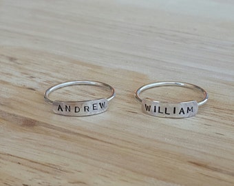 Name Ring; Custom Personalized Date sterling silver rings; Name plate ring; Initial ring; Stamped monogram ring; stackable rings; name ring