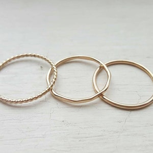 Gold stacking rings; 14k gold filled stacking ring; hammered gold ring; round gold ring; twisted gold ring; gold ring; stacking ring set