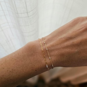 Satellite gold and silver bracelet; beaded bracelet; gold satellite bracelet; chain bracelet; silver dainty bracelet; layering bracelet