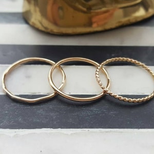 Gold stacking ring set TWO RINGS rose gold stacking rings gold rings, rose gold rings stackable rings dainty rings gold stacking ring image 1