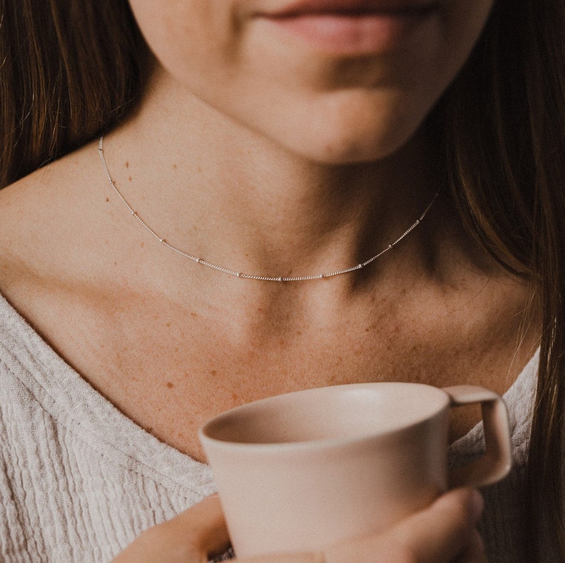 Satellite choker necklace beaded necklace gold dainty necklace silver dainty necklace layering necklace rose gold necklace gold choker 画像 1