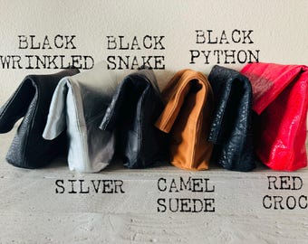 Bolso de mano plegable de piel, bolso de noche, bolso de uso diario