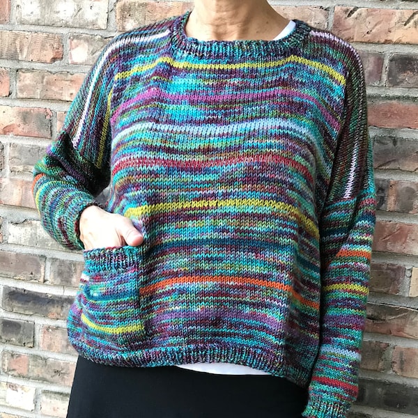 Knitting Pattern, Boxy, Oversized Pullover Sweater to knit, Women's Sweater to Knit, Easy to knit Sweater, Pullover with pocket