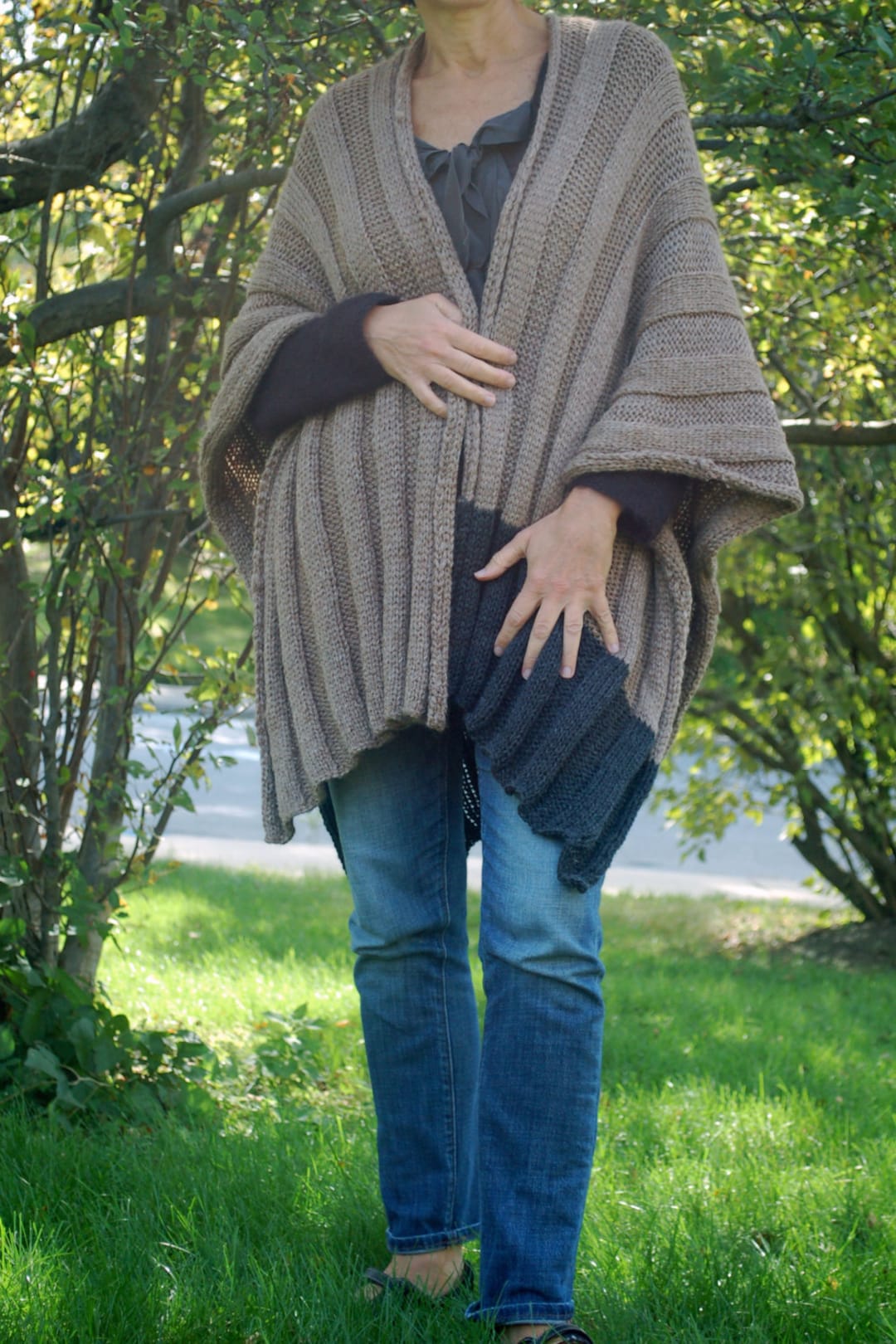 Easy to Knit Wrap, Easy to Knit Ruana, Poncho Knitting Pattern, Knitted