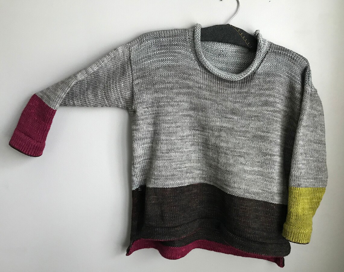 Colorblock Knit Colorblock Pullover Knitting Pattern: Women's Roll Neck Sweater (PDF ...