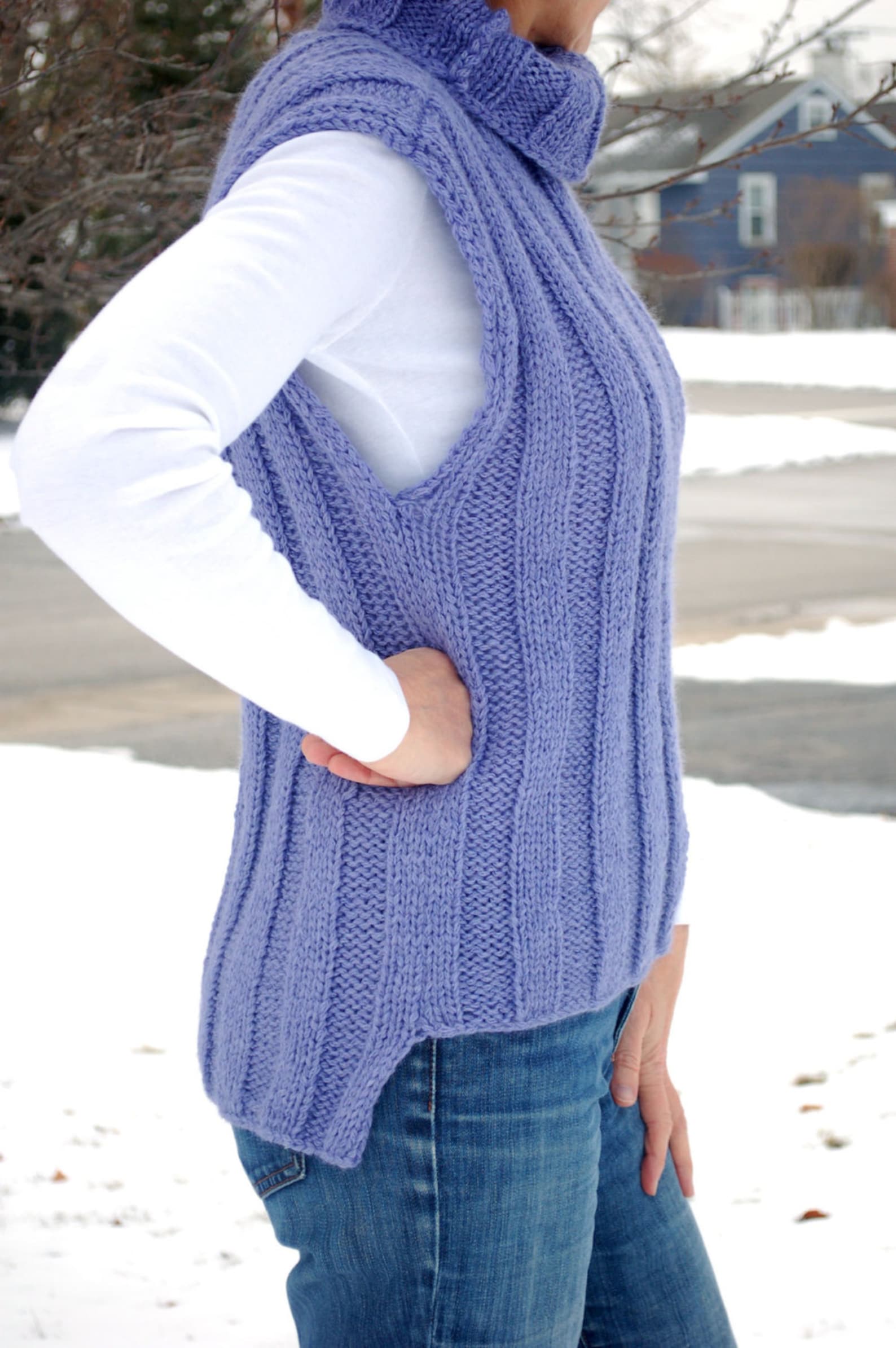 Easy to Knit Womens Ribbed Knit Turtleneckvest, Turtle Neck Vest