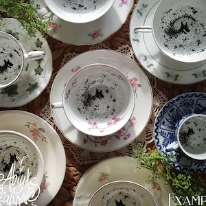 Meine Liebe. Du hast den Grimm! - Magische Teetasse und Untertasse - Wahrsagerei - Zaubererschule - handbemalt