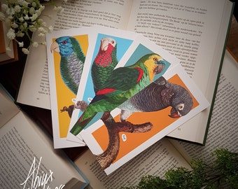 Parrot Bird Bookmark Set - Colourful Gift - Book - Reading - Pagemarker - Colorful Marker - Nature - Vintage