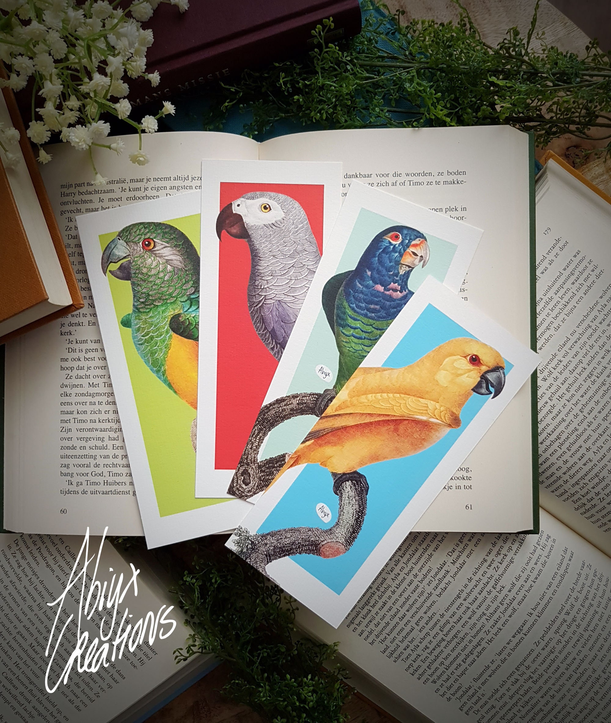 Parrot Bird Bookmark Set - Colourful Gift - Book - Reading - Pagemarker - Colorful Marker - Nature - Vintage