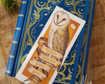 Barn Owl House bookmark - Loyalty, Tolerance, Hard Work, Patience, Dedication - Magical School for Witch and Wizard