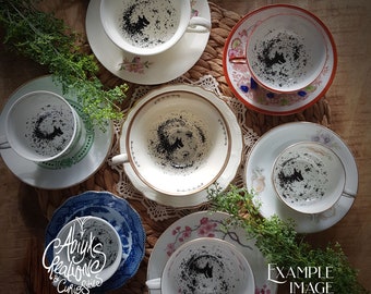 My dear.. You have the Grimm! - Magic Teacup & Saucer - Divination - Wizard School - Handpainted