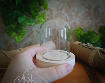 Glass Dome - Cloche - Wood base - Diorama - Collectible Display case - Terrarium - Craft Supplies - CUSTOM BASE