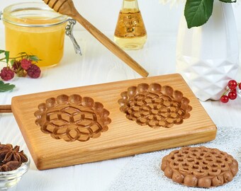 springerle mold. Pattern number 21 For two gingerbread Flowers size 20 * 10 * 2 cm. Wooden gingerbread form
