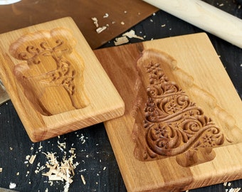 Set wooden christmas tree mold and deer christmas mold, christmas tree cake, christmas molds, custom cookie cutter, cookie stamp