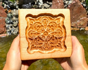 Gingerbread mold pattern carved.Pattern #1 . Wooden cookie cutter. Baking Springerle stamp