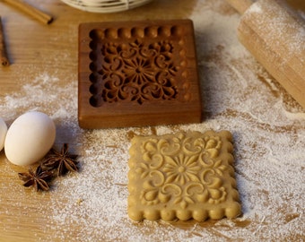 Gingerbread mold pattern carved. Pattern # 2. Wooden cookie cutter. Baking Springerle stamp