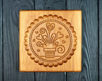 Baking mold Basket with love. Wooden carved gingerbread form. Wood cookie cutter.
