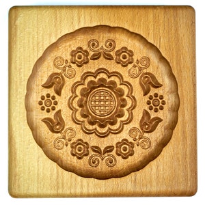 Gingerbread mold pattern carved. Pattern # 58. Wooden cookie cutter. Baking Springerle stamp