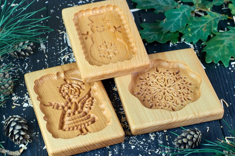 Set snowman candle moldes, angel mold and snowflake mold, christmas molds, custom cookie cutter, cookie stamp, wooden cookie stamp image 10