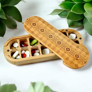Weekly Folk-13 Double Pill Organizer 7 Day Pill Box Wooden Pill Box Morning Evening Pill Case &quot;N13&quot;