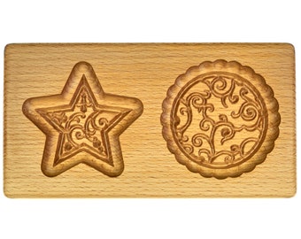 springerle mold. Pattern number 26 Star + Ornament size 20 * 10 * 2 cm. Wooden gingerbread form