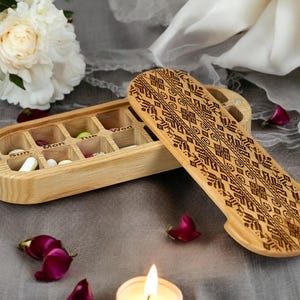 Folk-5 Wooden Pill Box 7 Day Pill Organizer Morning Evening Pill Box Vitamin Box